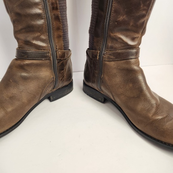 Aetrex Womens Tall Riding Boots Leather Textile Stretch Side Zip Brown 7.5 A/B - Picture 9 of 10